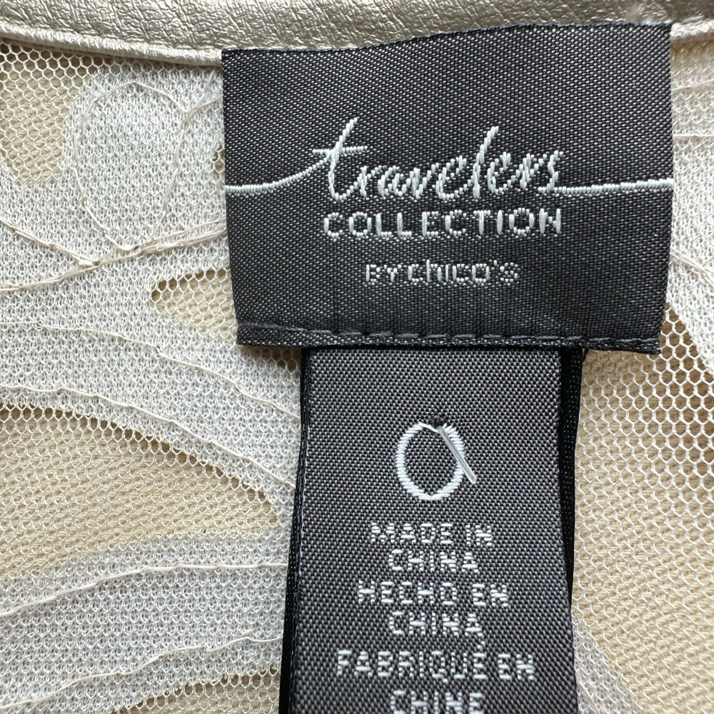 Chico’s Travelers Collection Sheer Open Jacket with Faux Leather Appliqués - Picture 6 of 10